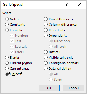 Go To Special in Excel 365