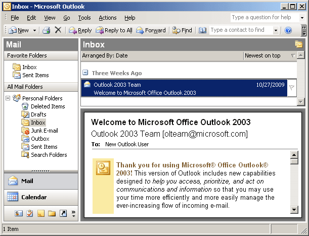 Bottom Layout in Outlook 2003
