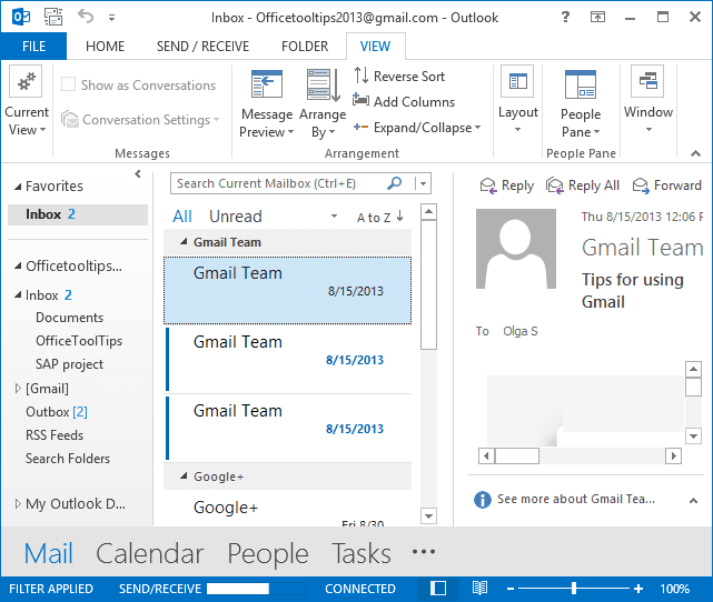 Right Layout in Outlook 2013