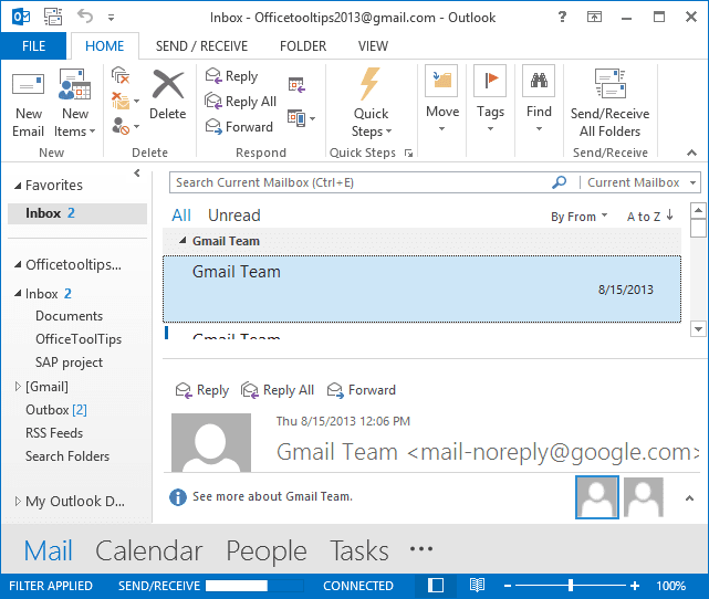 Bottom Layout in Outlook 2013