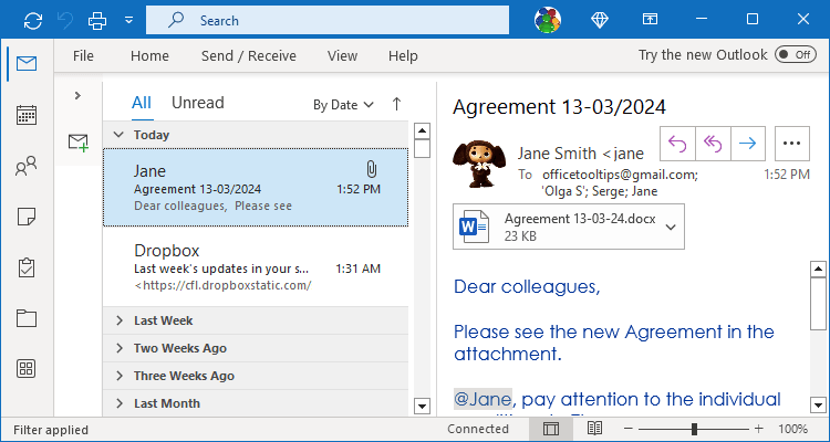 Layout in Outlook 365