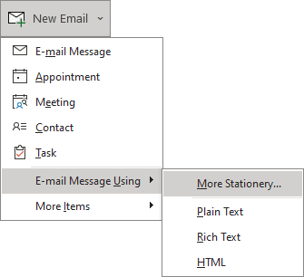 More Stationery in Simplified ribbon Outlook 365