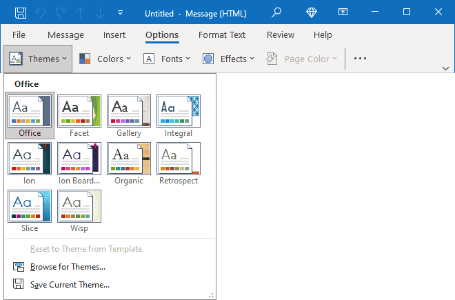 Themes in Outlook 365