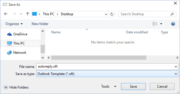 Save as template in Outlook 2016