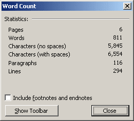 Word Count in Word 2003