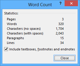 Word Count information in Word 2013