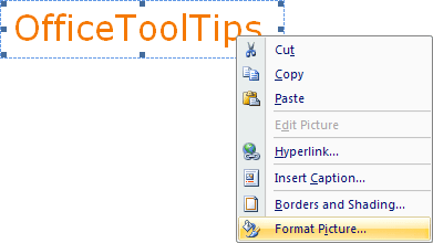 Format picture in popup menu Word 2007