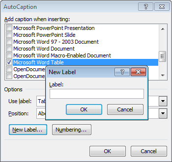 New Caption Label in Word 2010