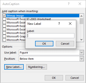 New Caption Label in Word 365