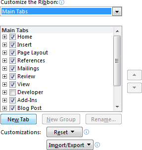 New Tab in Word 2010