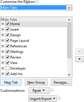 New Tab in Word 2013