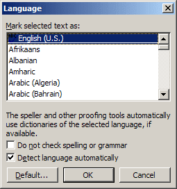 Set Proofing Language Word 2003