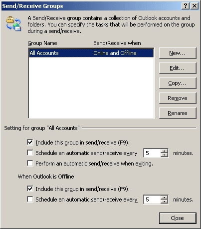 Send/Receive Group in Outlook 2003