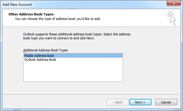 Additional Address Book types in Outlook 2013