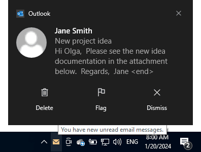 New received mail in Outlook 365