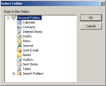 Select Folder Outlook 2003