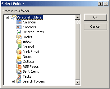Select Folder Outlook 2007