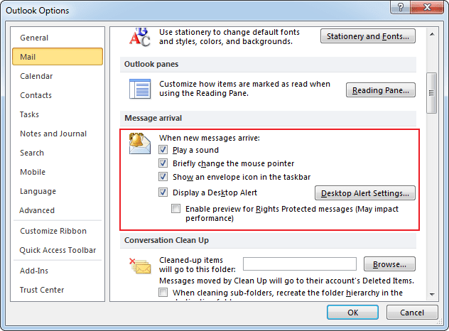 Options in Outlook 2010