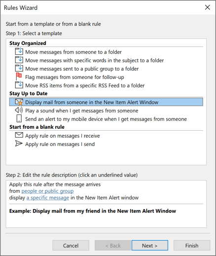 Rules Wizard in Outlook 365