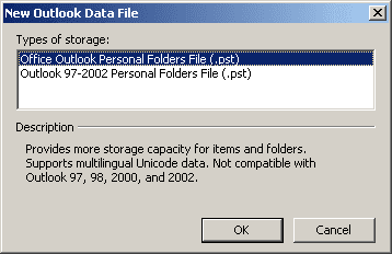New Outlook 2003 Data File