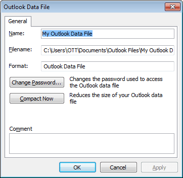 Outlook 2010 Data File Settings