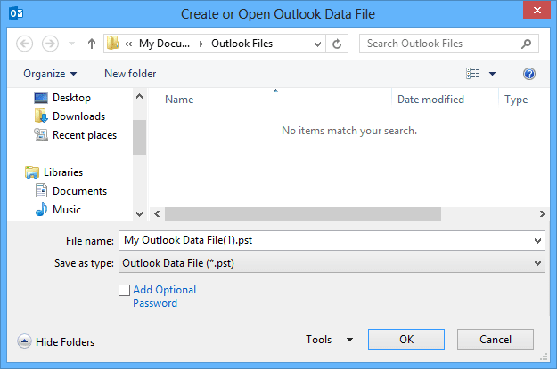 Create or Open Outlook 2013 Data File