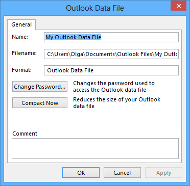 Outlook 2013 Data File Settings