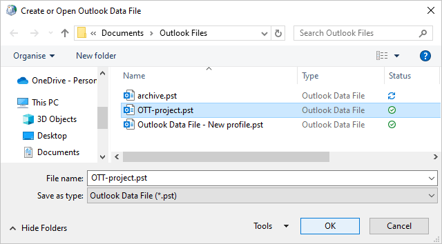 Create or Open Outlook Data File in Outlook 365