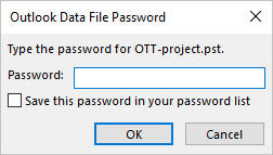 Outlook Data File Password dialog box in Outlook 365