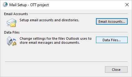 Mail Setup profile Data Files in Windows 10