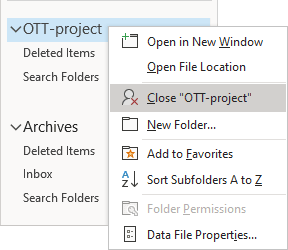 Close folder in Outlook 365