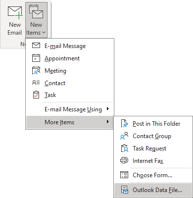 Outlook Data File in Classic ribbon Outlook 365
