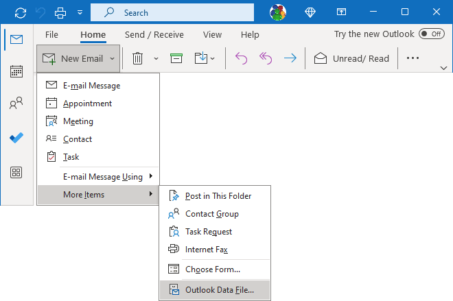 Outlook Data File in Simplified ribbon Outlook 365