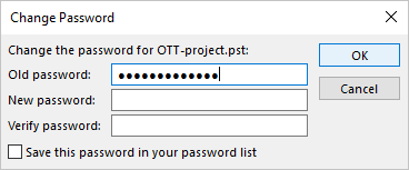 Change Password dialog box in Outlook 365