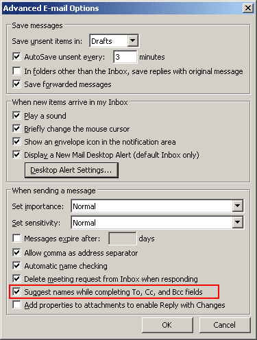 Advanced E-mail Options in Outlook 2003