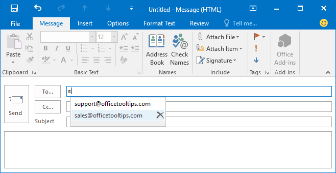 New message in Outlook 2016