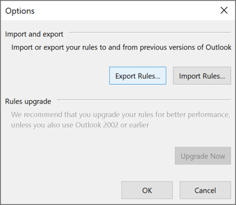 Rules and Alerts Options in Outlook 365