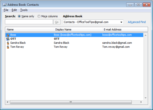 Address Book in Outlook 2010