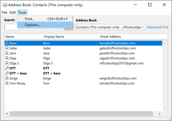 Address Book in Outlook 365