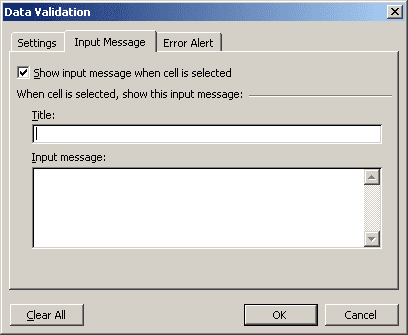 Message Validation in Excel 2003