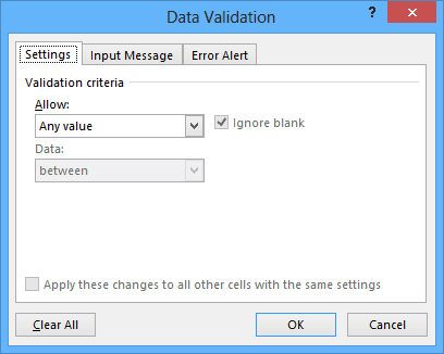 Data Validation in Excel 2013