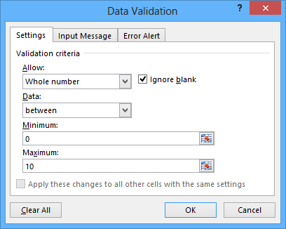 Number validation in Excel 2013