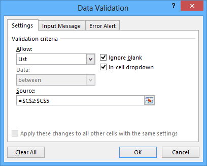 List validation in Excel 2013