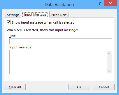 Input Message validation in Excel 2013