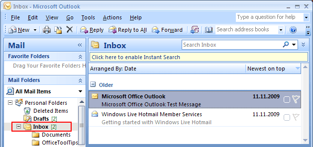 Total e-mails  in Outlook 2007