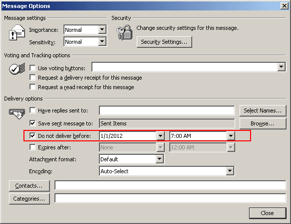 Message Options in Outlook 2003