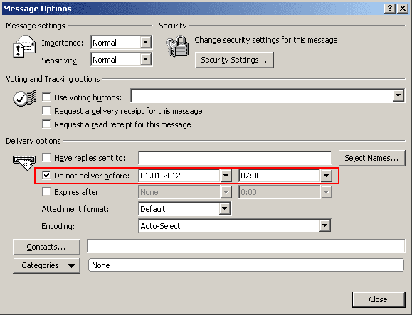 Message Options in Outlook 2007