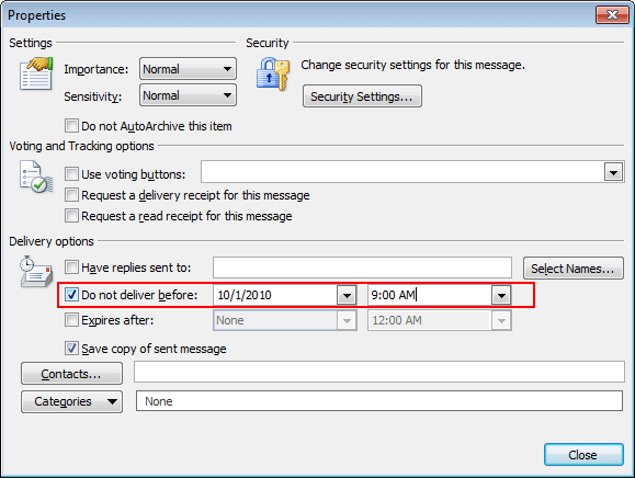 Message Options in Outlook 2010