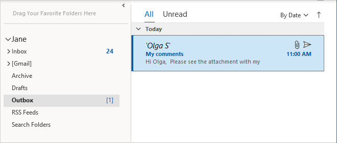 Message in the Outbox folder Outlook 365