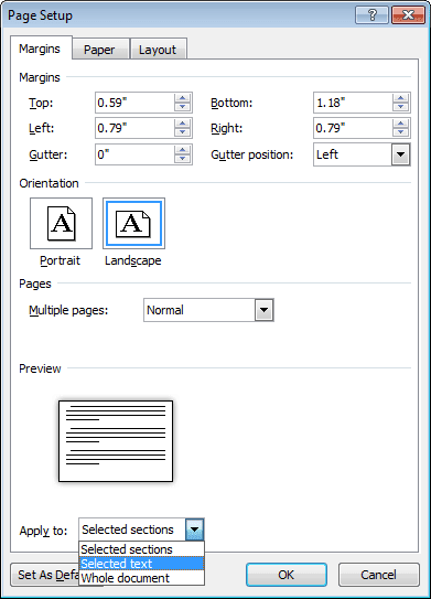 Page setup in Word 2010